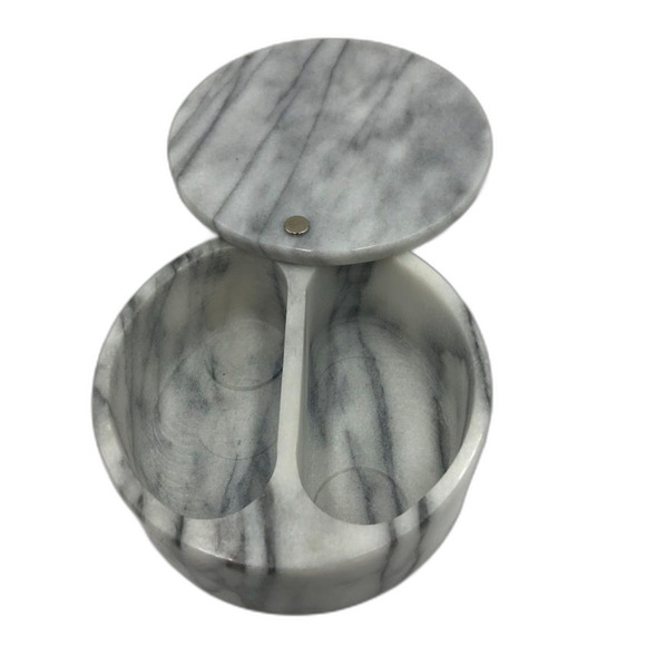 Vintage Marble Gray Vanity Trinket Box Round Organizer Container Storage - Picture 4 of 7
